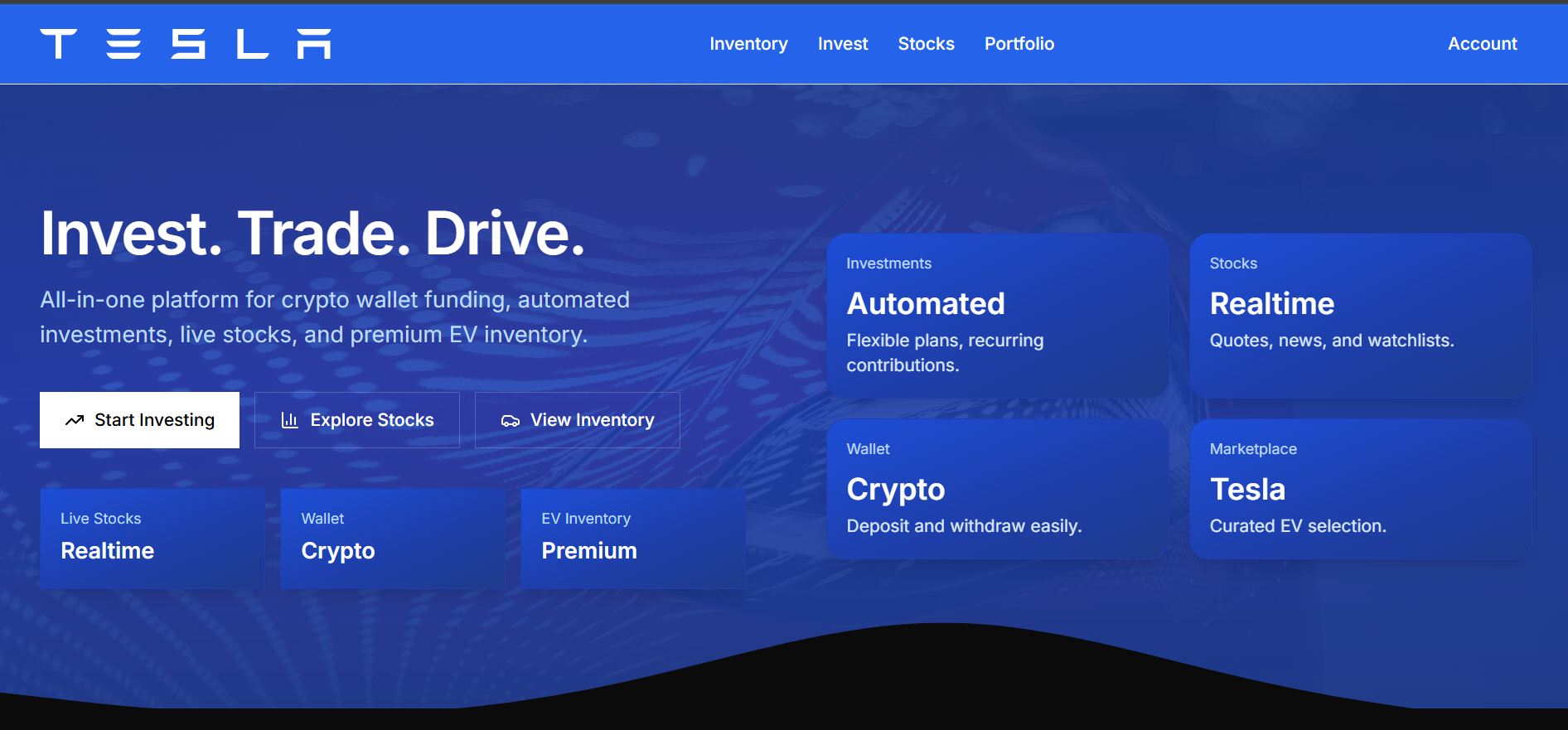 Preview image of script Tesla Drives – Investment, Stocks, Wallet & EV Inventory Management Platform